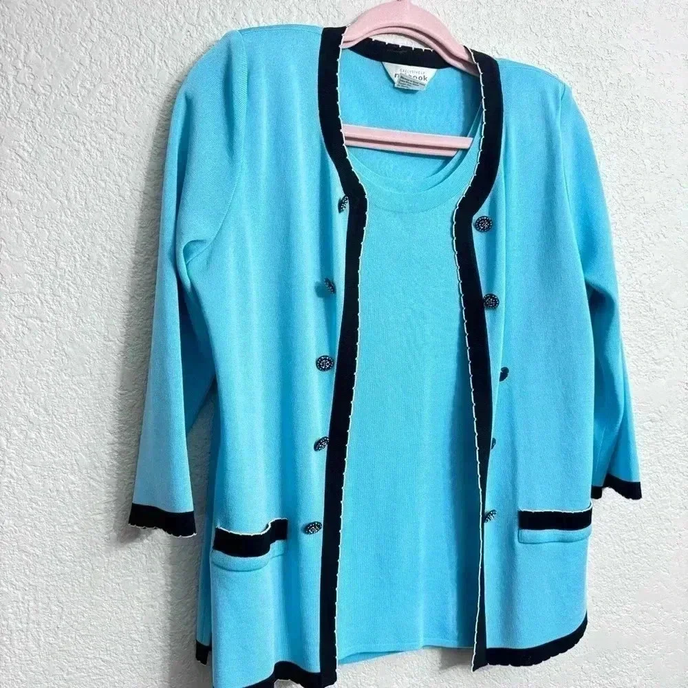 Misook Teal 3/4 Cardigan and Tank Set - Size S